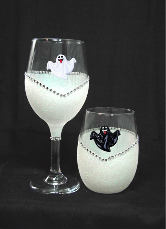 Tipsy Sips™ Halloween Ghost Drink Charms – Black & White Spooky Wine Glass Charms