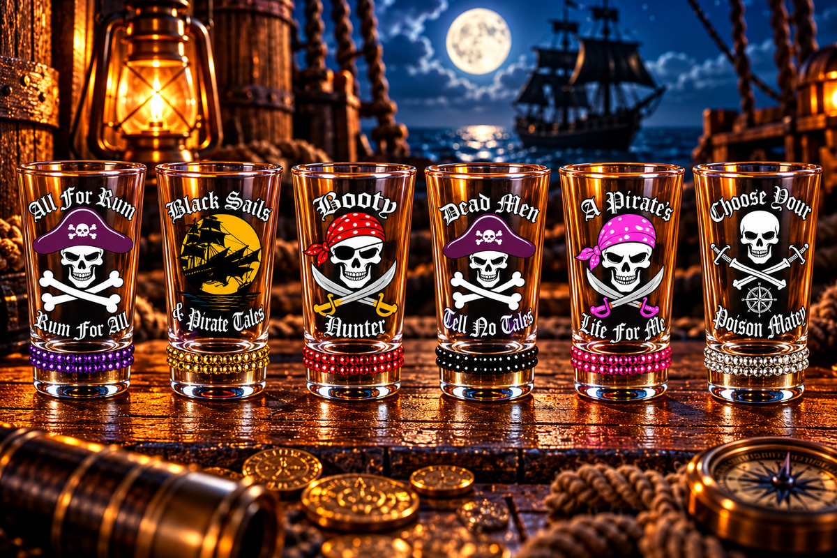Pirate Shot Glass Set of 6 with Rhinestones | Winey Bitches