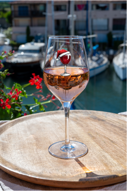 Wine Glass Wearing a Christmas Hat Holiday Tipsy Sips!