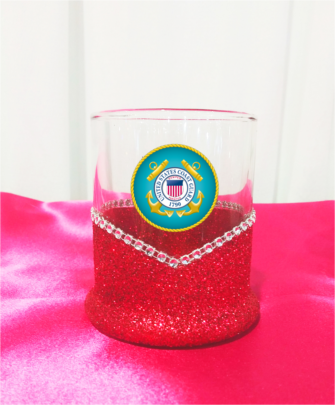 Blinged Coast Guard Military Whiskey-Highball Glasses-Choose Color