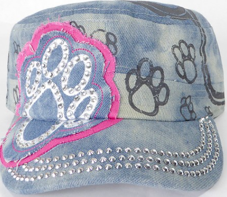 Rhinestone Design Castro Army Caps-White Paw-Splash light Blue