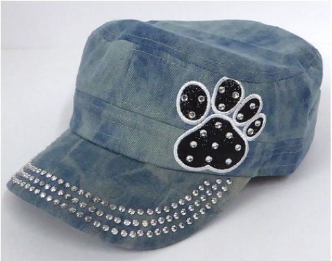 Rhinestone Design Castro Army Caps-Black Paw-Light Stone