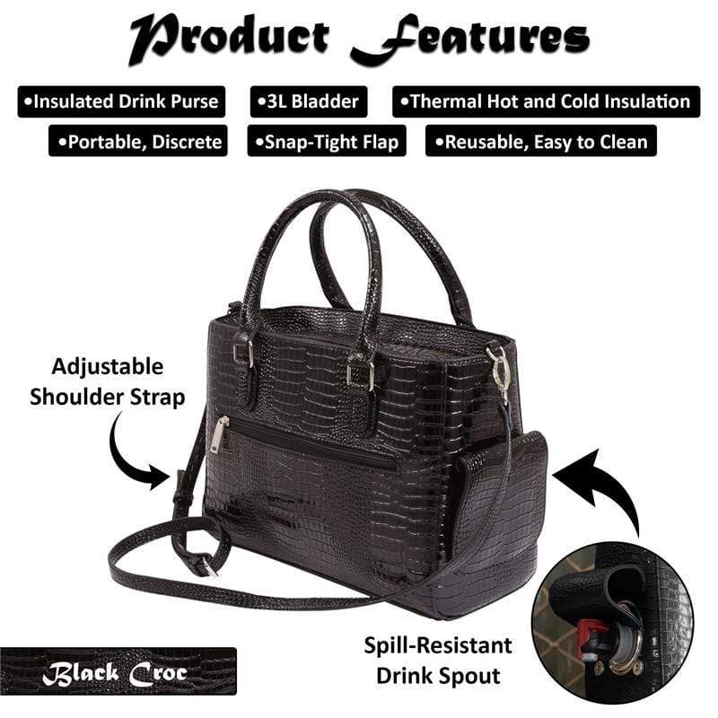 Accessories Winey Drink Purse in Black Croc WineyBitchesCo