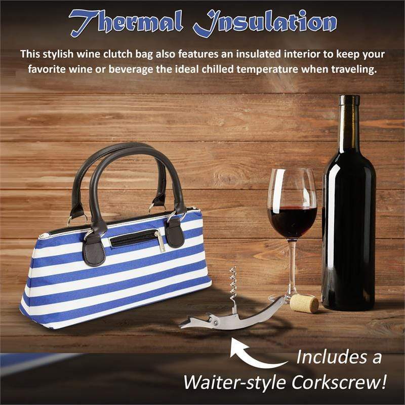 Accessories Winey Wine Clutch Purse- Blue Stripe WineyBitchesCo