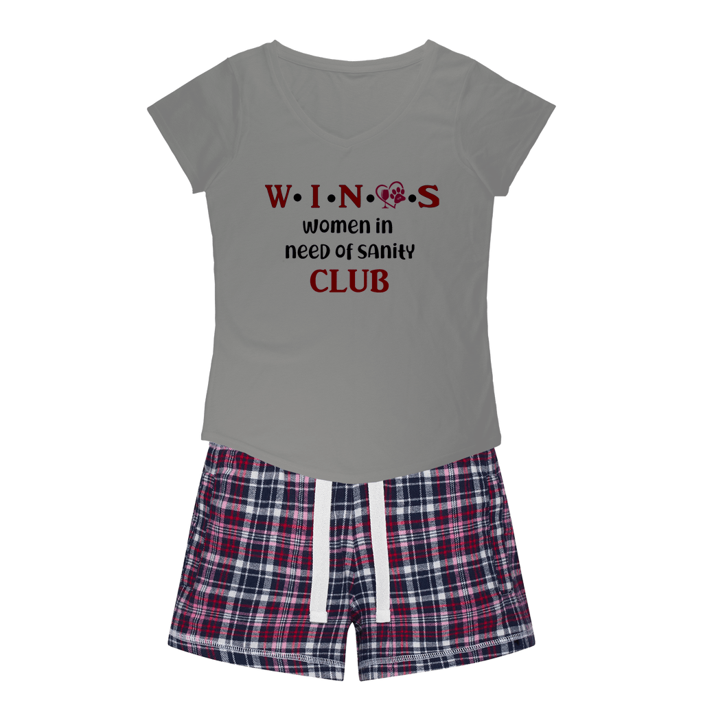 Apparel H. Grey Tee / Navy Short / XS WineyBitches.Co Winos Club Girls Sleepy Tee and Flannel Short WineyBitchesCo