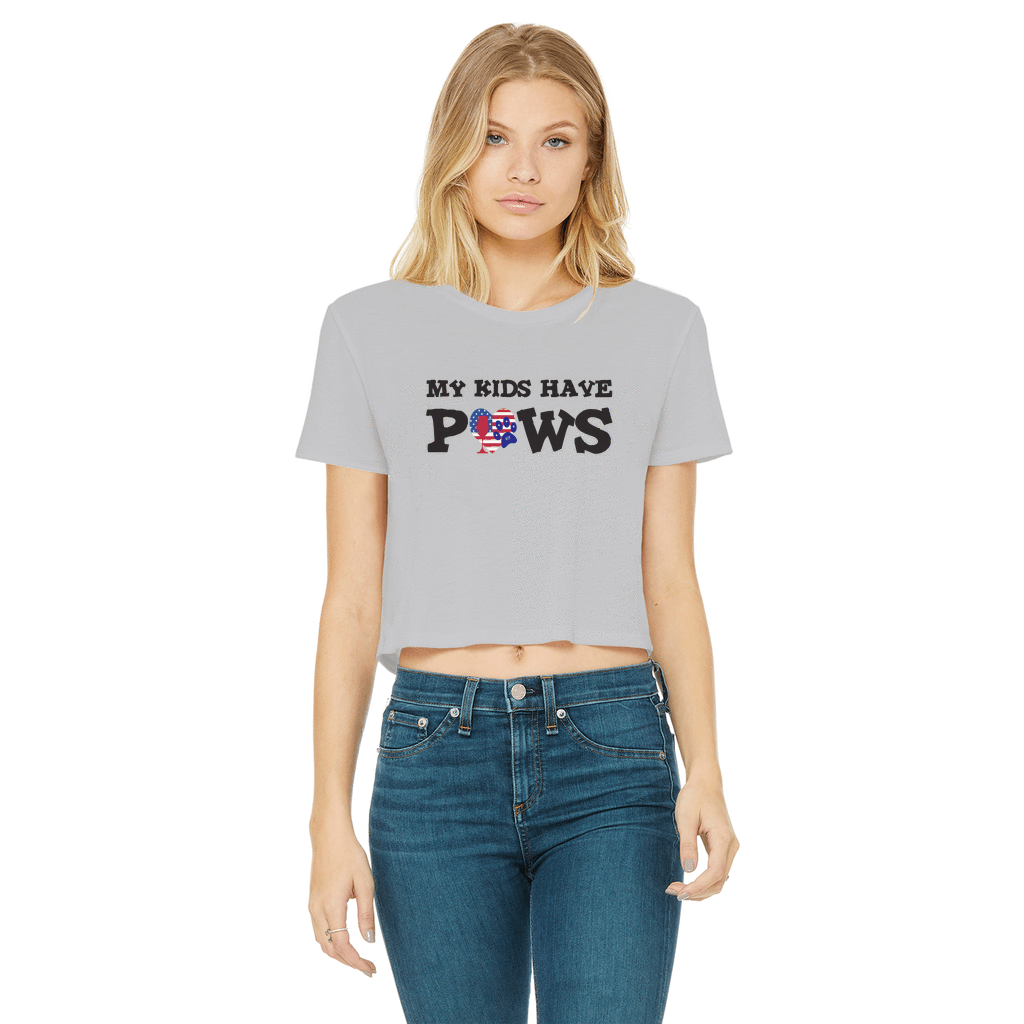 Apparel Light Grey / Female / S WineyBitches.Co My Kids Have Paws Classic Women's Cropped Raw Edge T-Shirt WineyBitchesCo