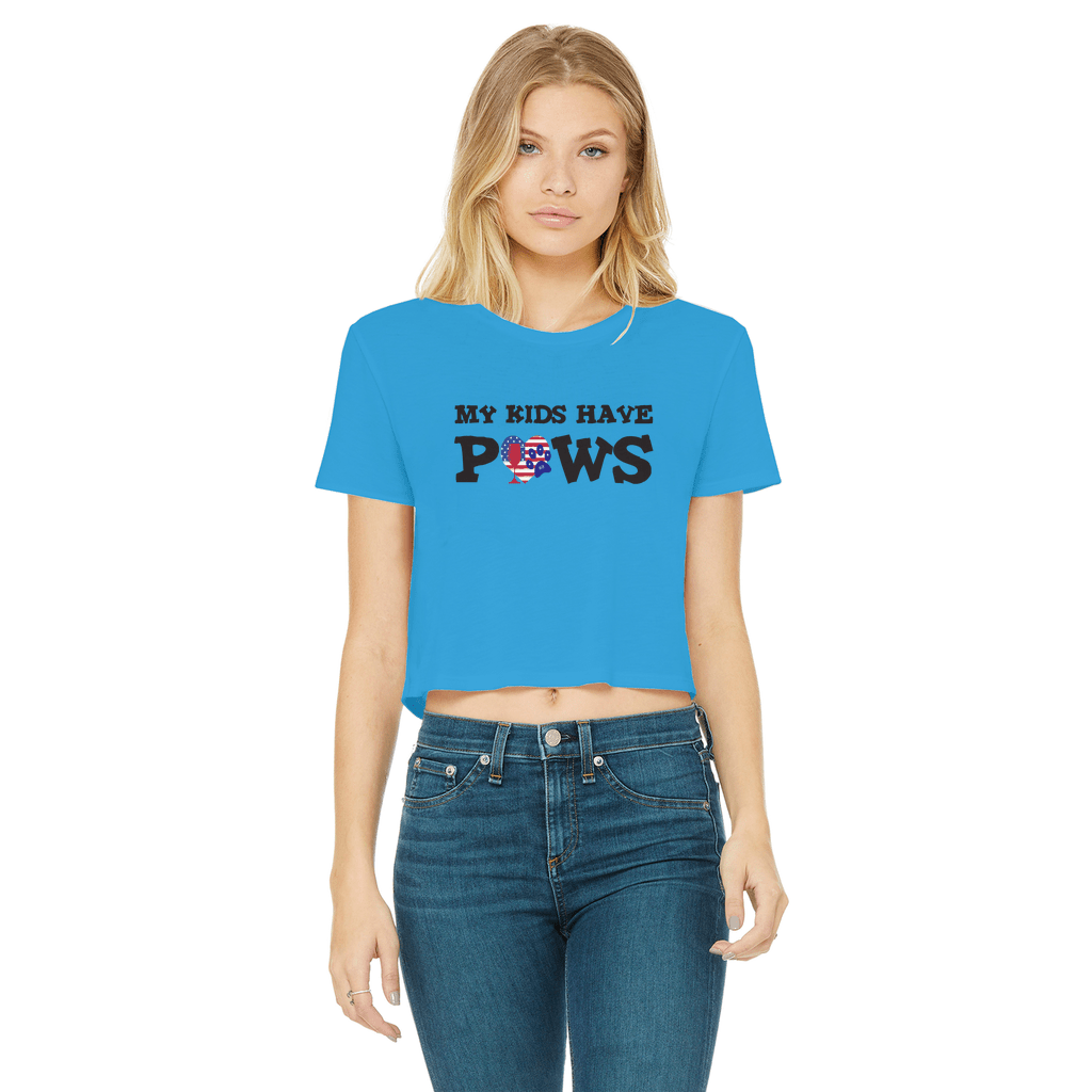 Apparel Sapphire / Female / S WineyBitches.Co My Kids Have Paws Classic Women's Cropped Raw Edge T-Shirt WineyBitchesCo
