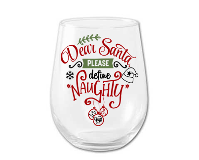 Barware Winey Bitches Co "Dear Santa Please Define Naughty" Funny Holiday Stemless Wine Glass WineyBitchesCo