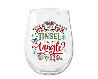 Barware Winey Bitches Co "Don't Get Your Tinsel In A Tangle" Funny Holiday Stemless Wine Glass WineyBitchesCo