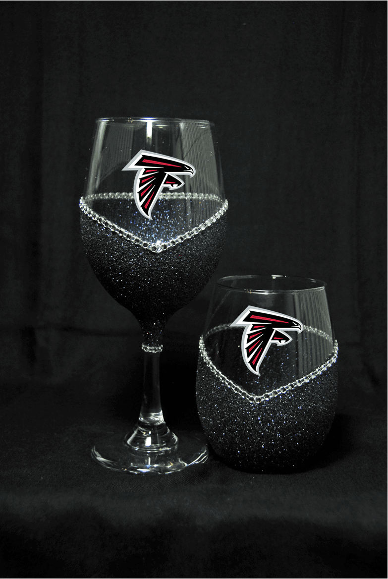 Atlanta Falcons Bling Stem or Stemless Wine Glasses-Choose your color - Winey Bitches - Wine- Women- K9's