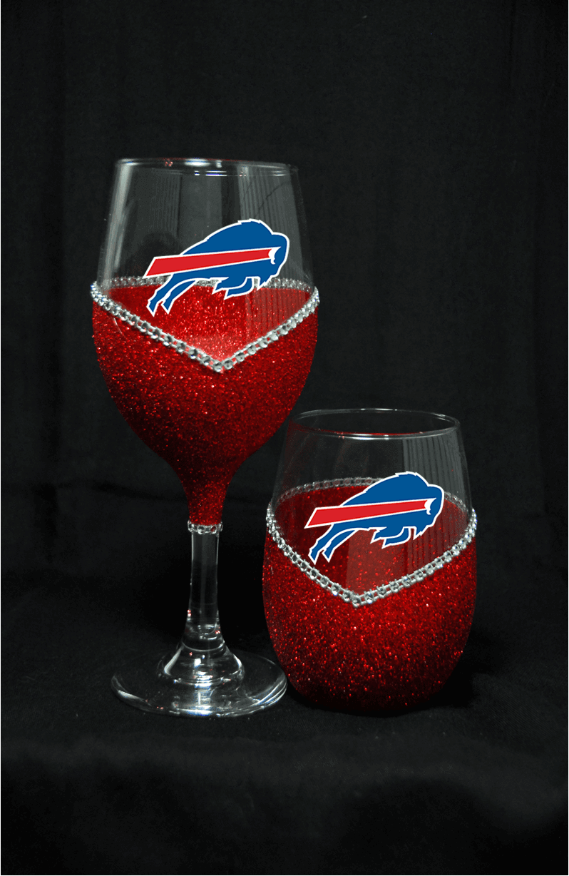 Buffalo Bills Bling Stem or Stemless Wine Glasses-Choose your color - Winey Bitches - Wine- Women- K9's