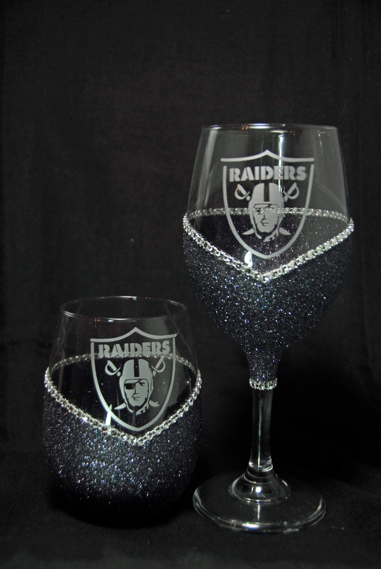 Las Vegas Raiders Bling Stem or Stemless Wine Glasses-Choose your color. - Winey Bitches - Wine- Women- K9's