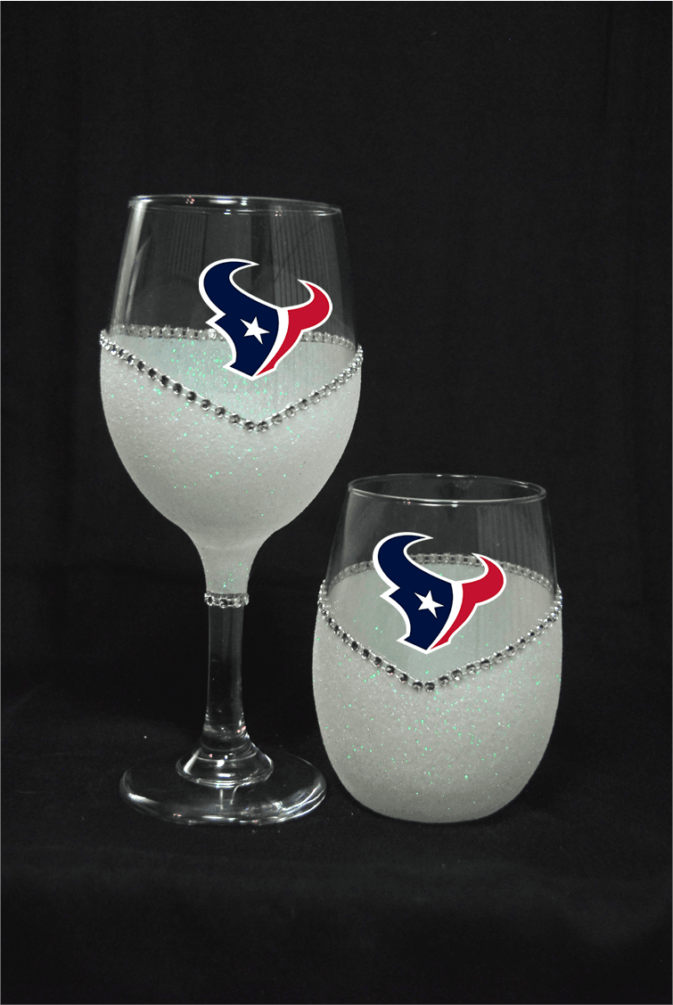 Houston Texans Bling Stem or Stemless Wine Glasses-Choose your color - Winey Bitches - Wine- Women- K9's