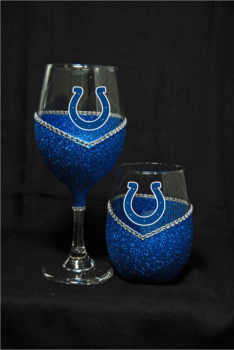 Indiana Colts Bling Stem or Stemless Wine Glasses-Choose your color - Winey Bitches - Wine- Women- K9's