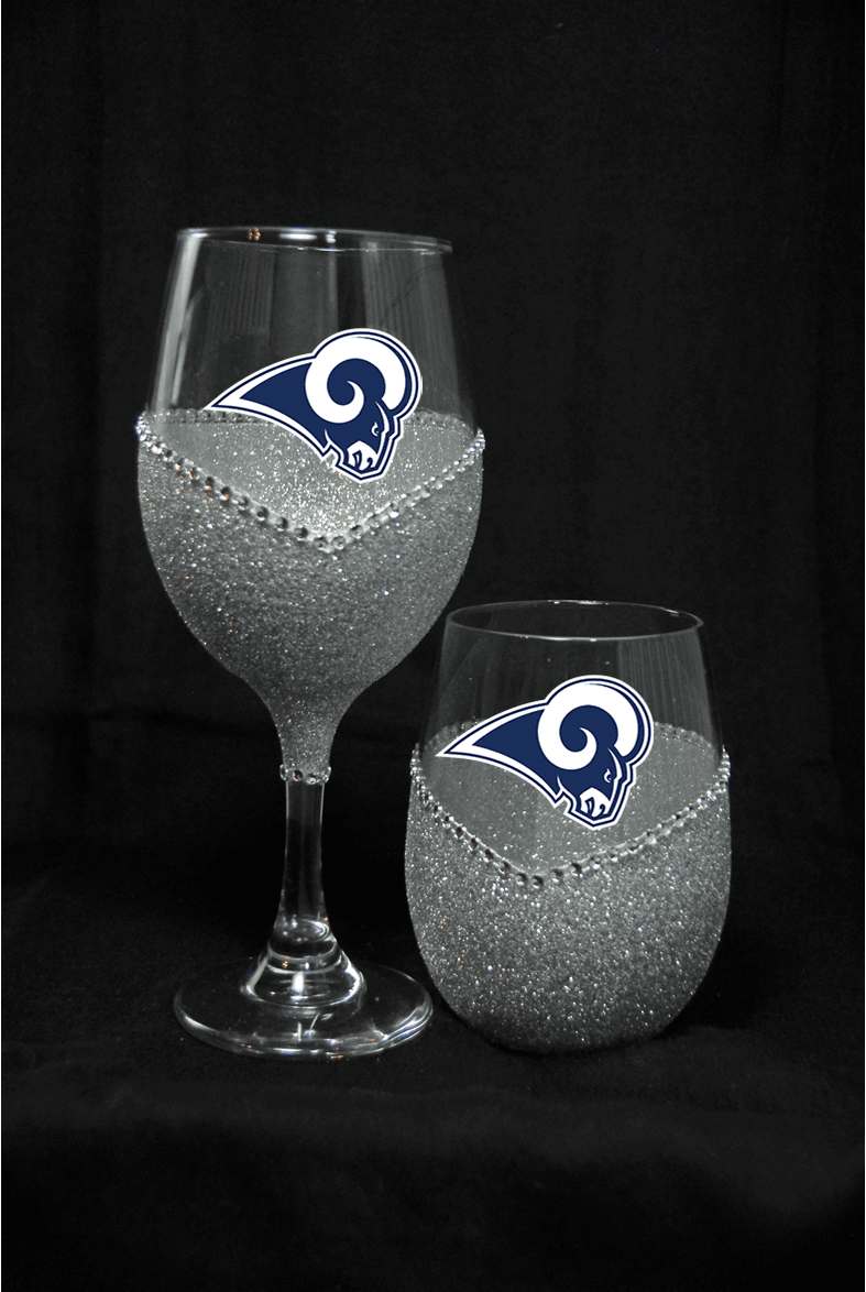 Los Angles Rams Bling Stem or Stemless Wine Glasses-Choose your color - Winey Bitches - Wine- Women- K9's