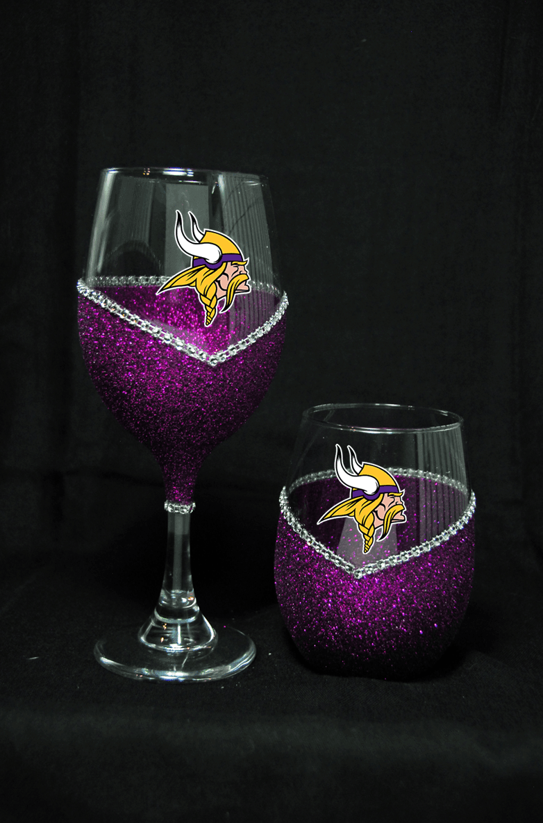 Minnesota Vikings Bling Stem or Stemless Wine Glasses-Choose your color - Winey Bitches - Wine- Women- K9's