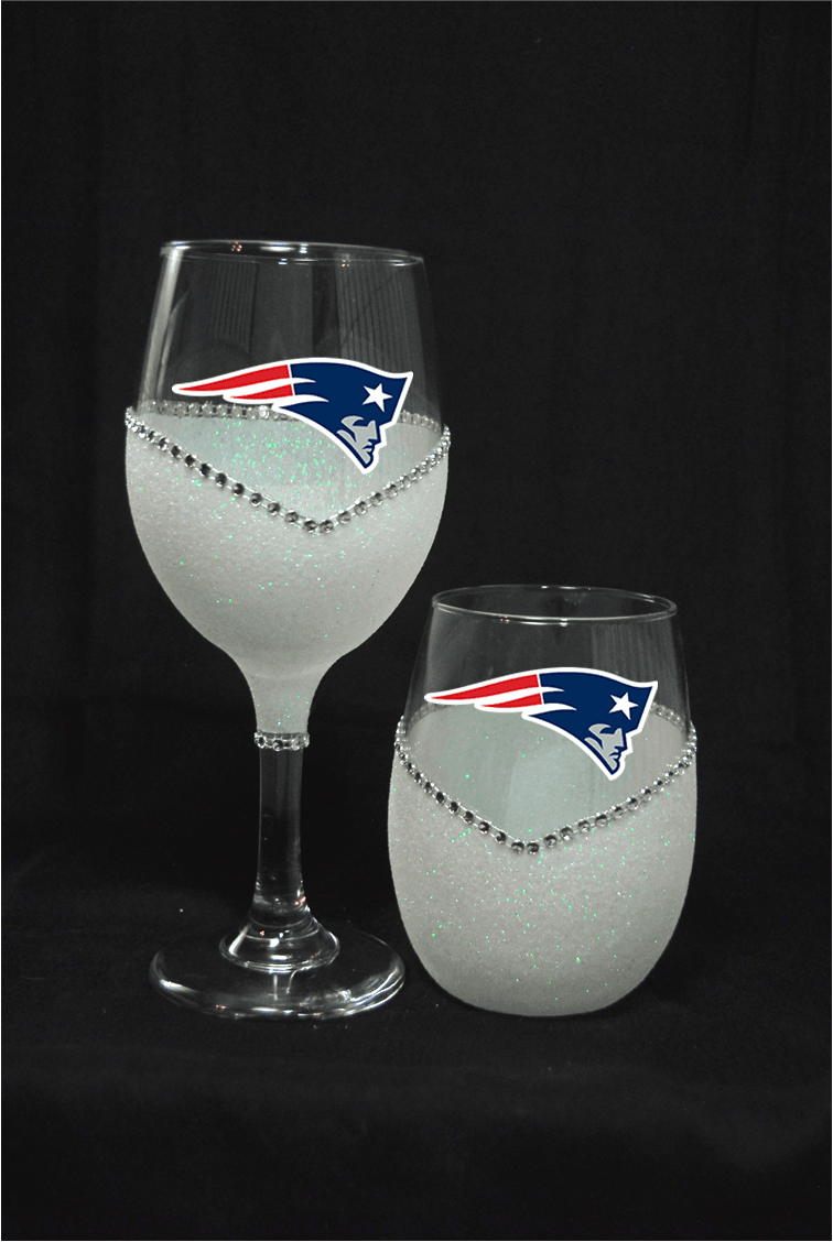 New England Patriots Bling Stem or Stemless Wine Glasses-Choose your color - Winey Bitches - Wine- Women- K9's