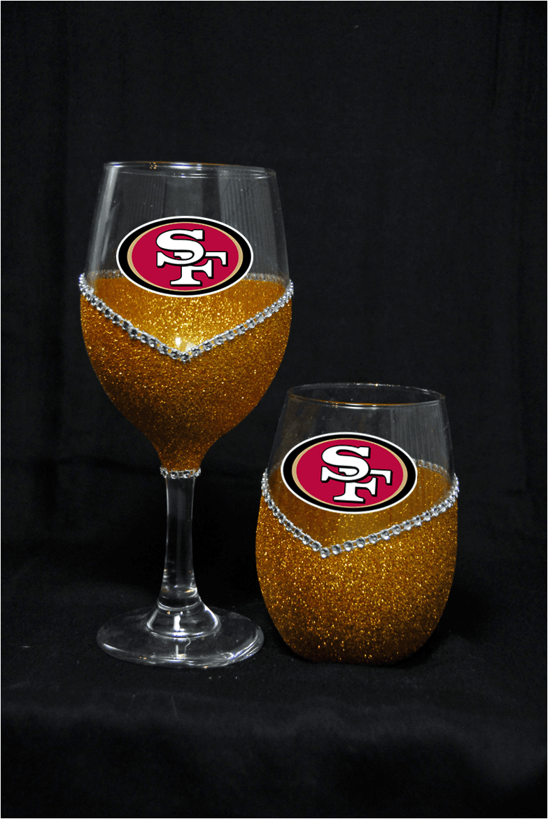 San Francisco 49er's Bling Stem or Stemless Wine Glasses-Choose your color - Winey Bitches - Wine- Women- K9's