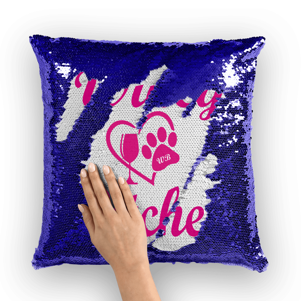 Homeware Navy / Silver Winey Bitches Wine Paw Heart Collection Winey Bitches Sequin Cushion Cover WineyBitchesCo