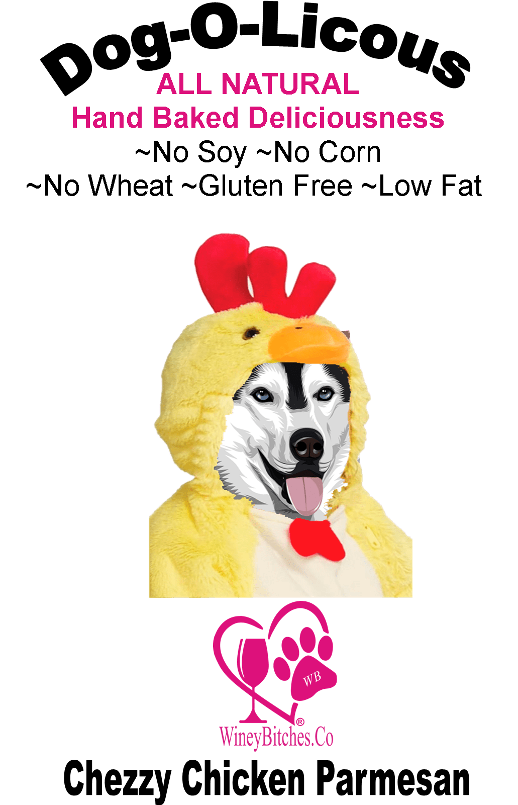 Pet Accessories 1/2 lb Chezzy Chicken Parmesan Winey Bitches Co Medium Glass Treat Jar with "My Bitches Bones" WineyBitchesCo