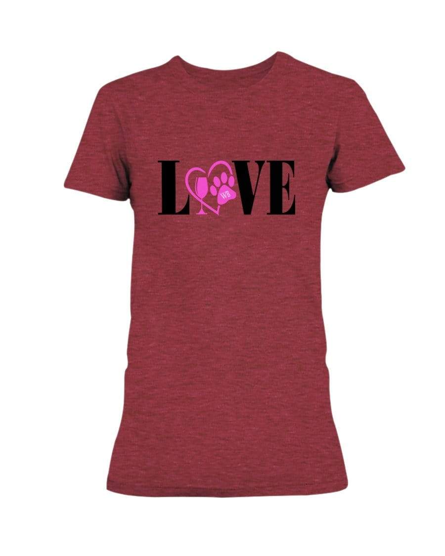 Shirts Heather Red / S Winey Bitches Co "Love" Blk Letters Ladies Missy T-Shirt WineyBitchesCo