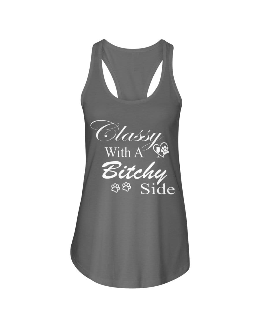Shirts Warm Gray / XS Winey Bitches Co "Classy with a Bitchy Side" White Letters Ladies Racerback Tank WineyBitchesCo