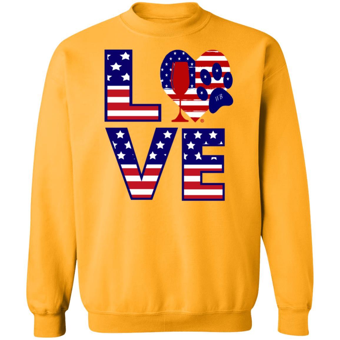 Sweatshirts Gold / S Winey Bitches Co "American Love Paw" Crewneck Pullover Sweatshirt 8 oz. WineyBitchesCo