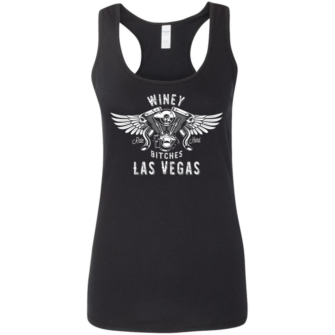 Ride Hard Las Vegas Ladies' Softstyle Racerback Tank-wht ltrs - Winey Bitches - Wine- Women- K9's
