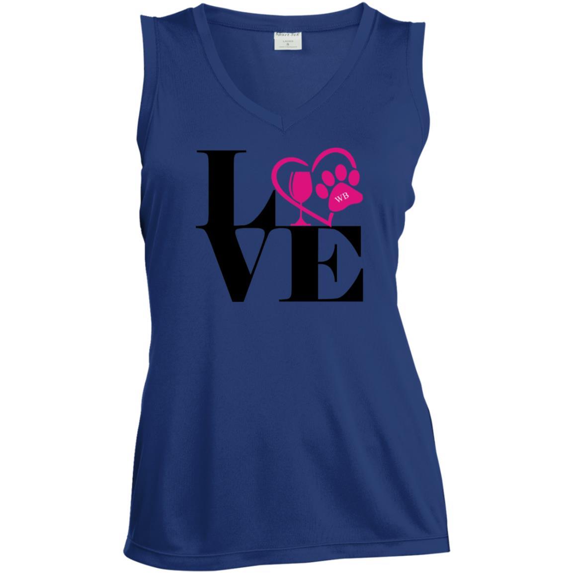 T-Shirts True Royal / X-Small WineyBitches.Co "Love Paw 2" Sport-Tek Ladies' Sleeveless Moisture Absorbing V-Neck WineyBitchesCo