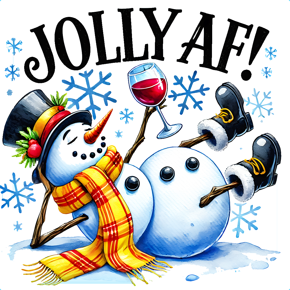 Winey Bitches Co "Jolly AF" Snowman Holiday Drinkware-Choose your color