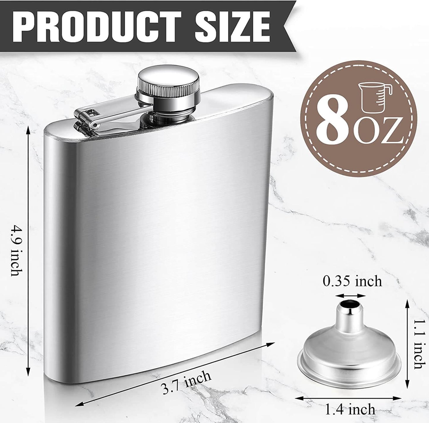 Stainless Steel Hip Flask Silver 8 oz. Leak Proof Drinking Liquor Flask