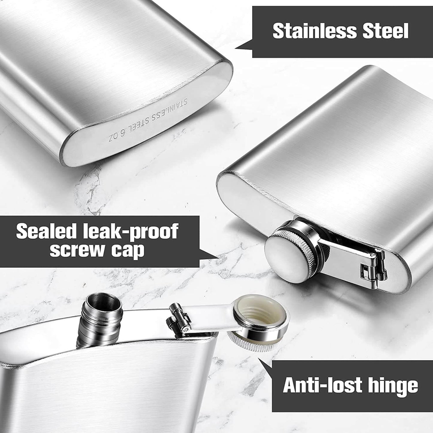 Stainless Steel Hip Flask Silver 8 oz. Leak Proof Drinking Liquor Flask