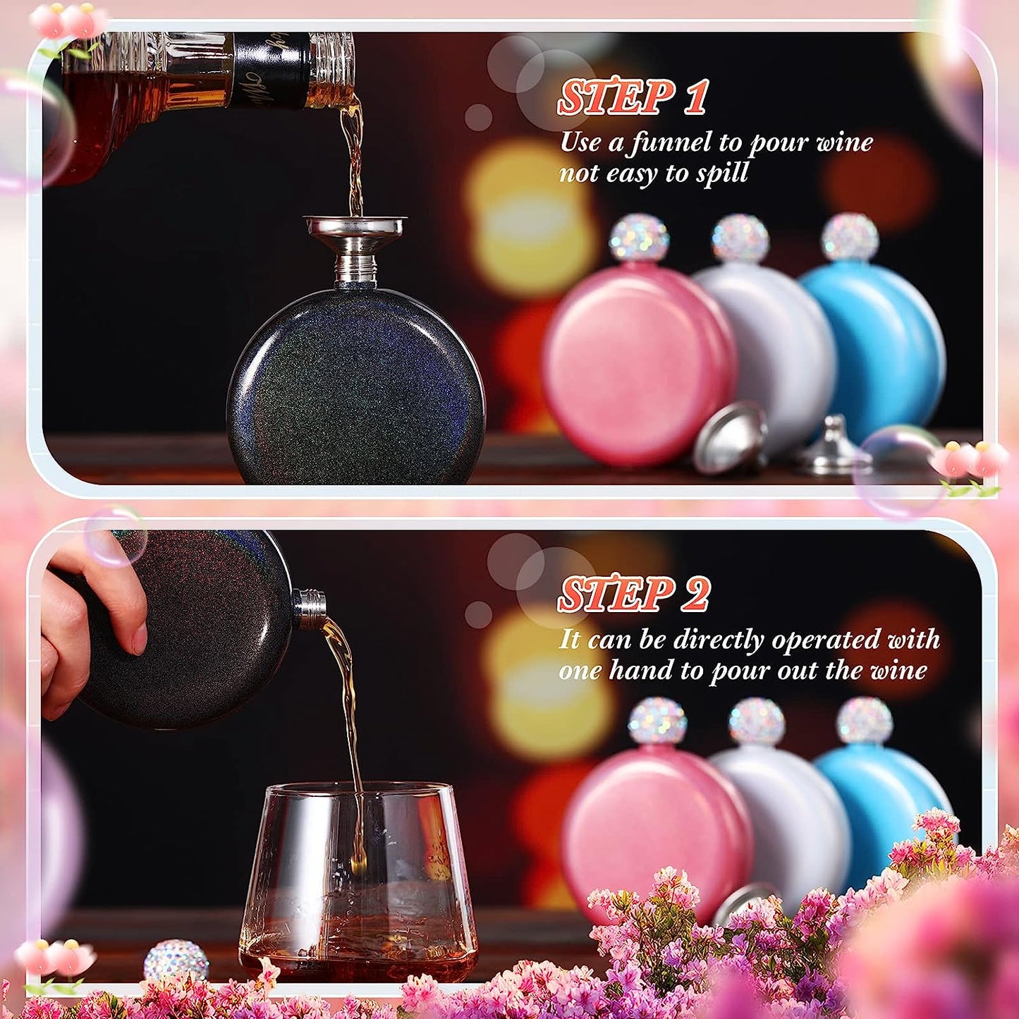 Winey Bitches Women's Round Blank Flasks- Choose color