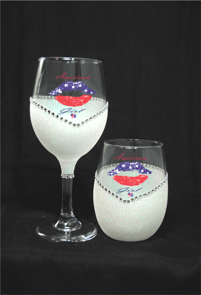 American Girl – Bling Glitter Glass Wine Glasses (4th of July Collection)