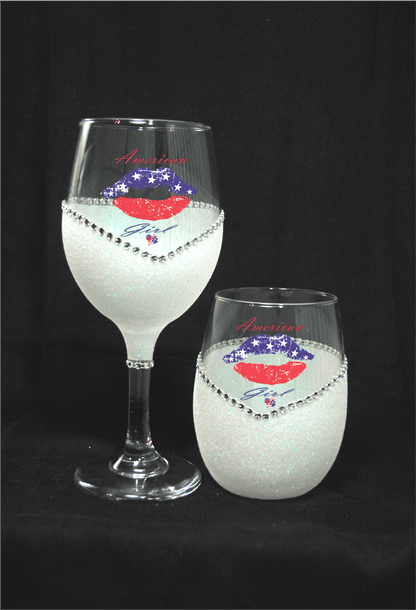 American Girl – Bling Glitter Glass Wine Glasses (4th of July Collection)