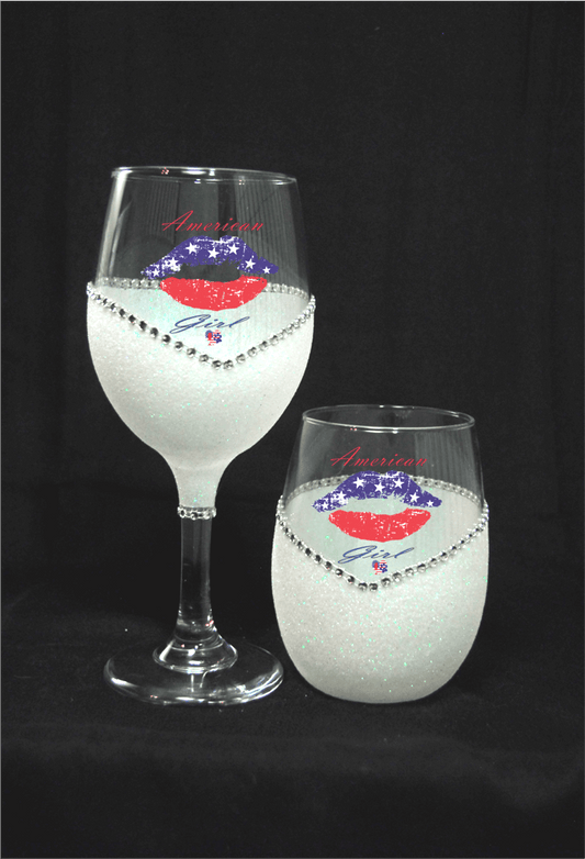 American Girl – Bling Glitter Glass Wine Glasses (4th of July Collection)