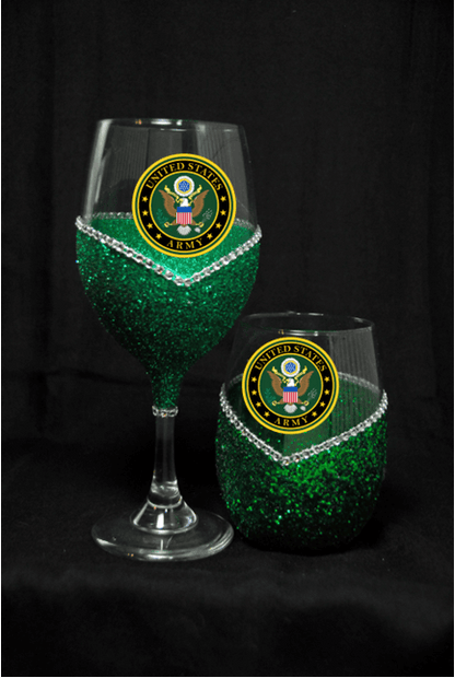 🍷💋🇺🇸✨ Winey Bitches Co Military–Army Bling Stem or Stemless Wine Glasses