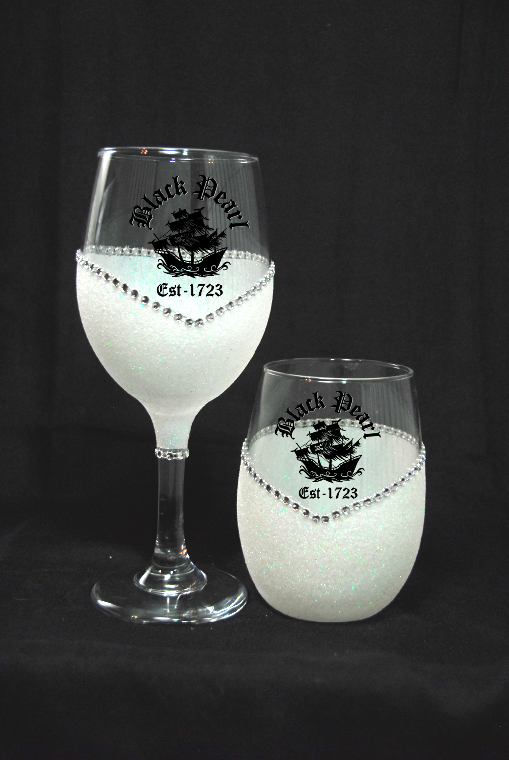Black Pearl Pirate Bling Glitter Wine Glass | Stemmed & Stemless