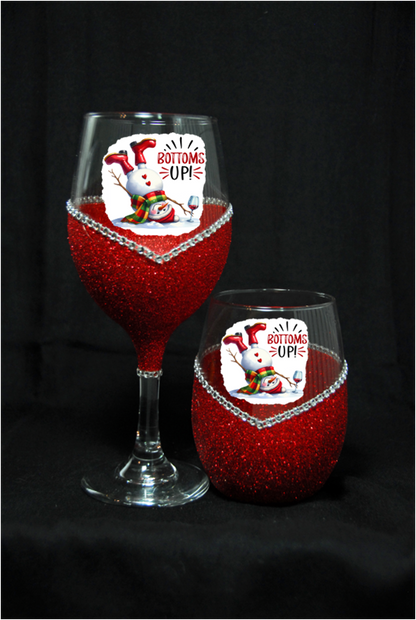 Winey Bitches Co "Bottoms Up" Snowman Collection Holiday Drinkware-Choose your color