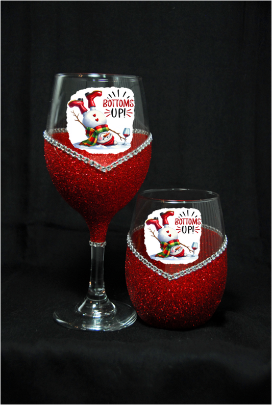 Winey Bitches Co "Bottoms Up" Snowman Collection Holiday Drinkware-Choose your color