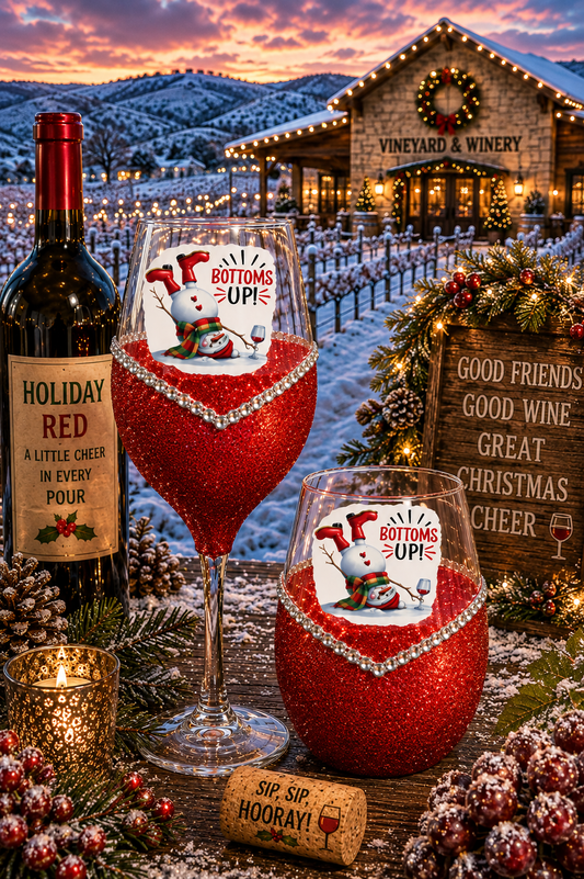 Winey Bitches Co "Bottoms Up" Snowman Collection Holiday Drinkware-Choose your color