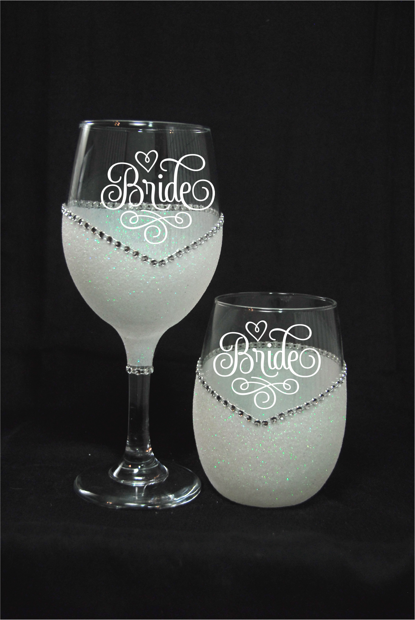 Bride (Heart Design) – Handmade Bling Wine Glass (Wedding Party Collection)