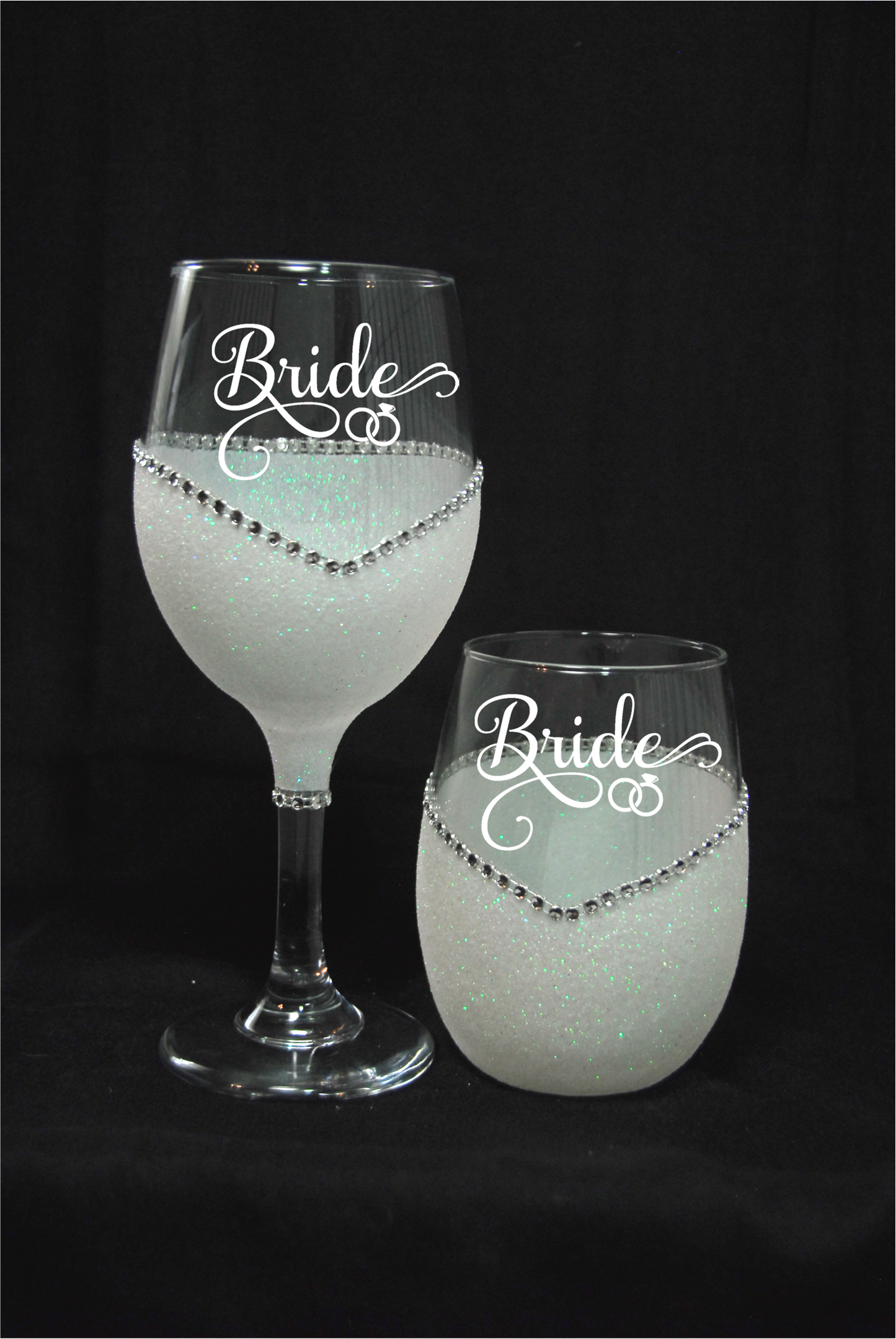 Bride (Wedding Rings Design) – Handmade Bling Wine Glass (Wedding Party Collection)
