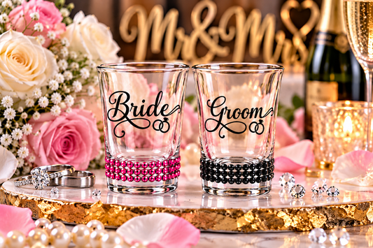 Personalized Wedding Shot Glass with Rhinestones | Winey Bitches Co