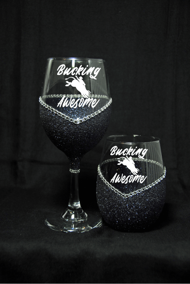 Bucking Awesome – Bling Glitter Glass Drinkware (Country Western Collection)