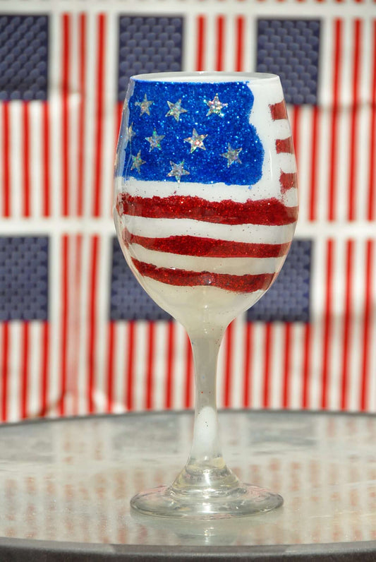 Patriotic Stars and Stripes USA Flag – Hand-Painted High Gloss Wine Glasses (4th of July Collection)