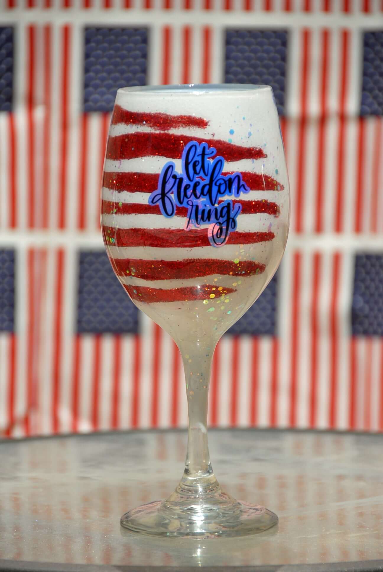Patriotic Stars and Stripes USA Flag – Hand-Painted High Gloss Wine Glasses (4th of July Collection)