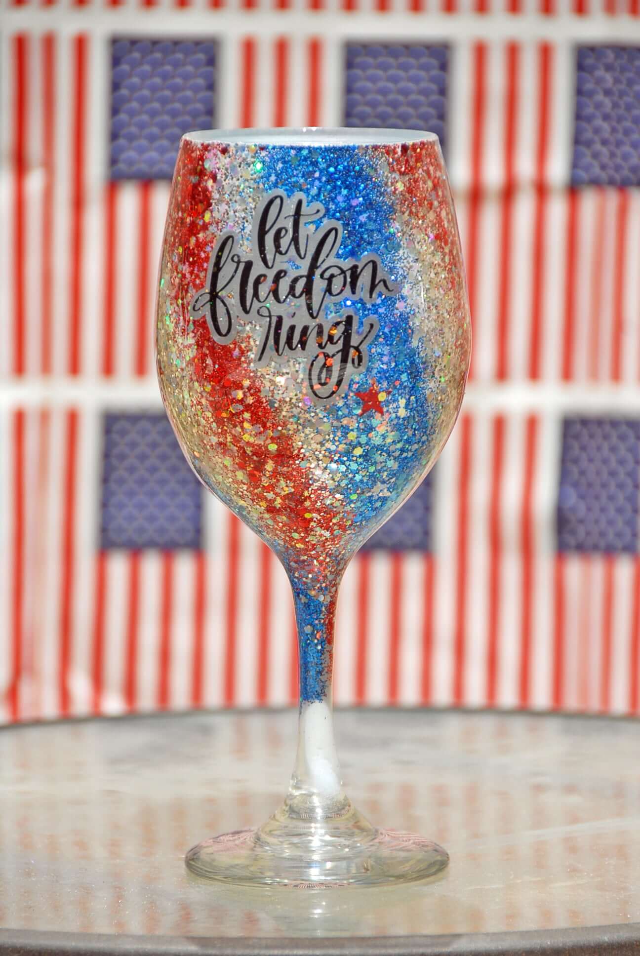 Patriotic Let Freedom Ring – Hand-Painted High Gloss Wine Glasses (4th of July Collection)