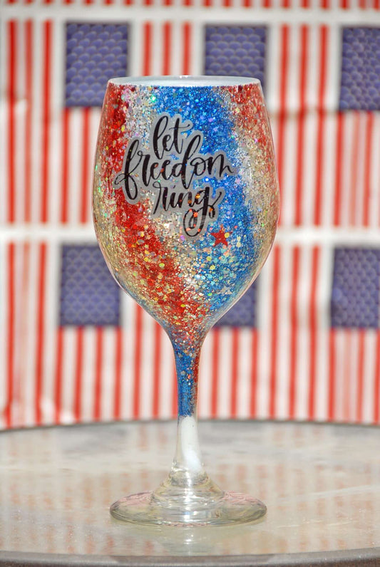 Patriotic Let Freedom Ring – Hand-Painted High Gloss Wine Glasses (4th of July Collection)