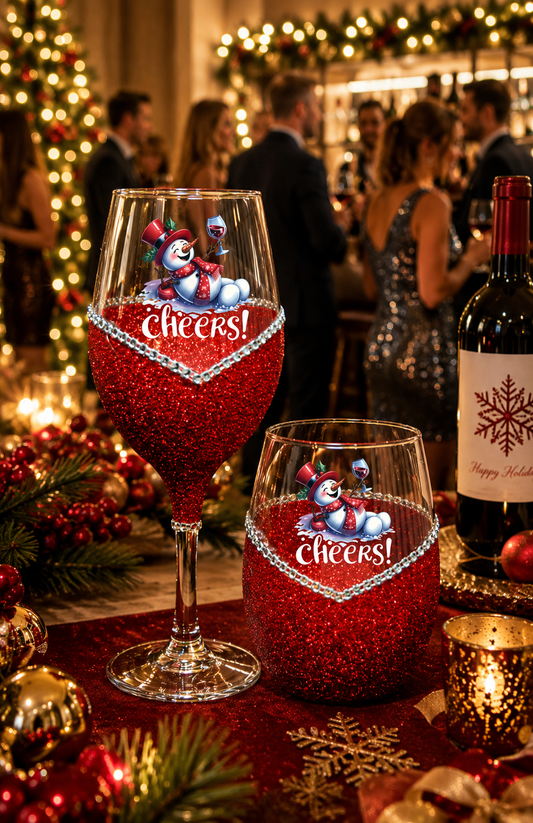 Winey Bitches Co "Cheers!" Snowman Holiday Drinkware-Choose your color
